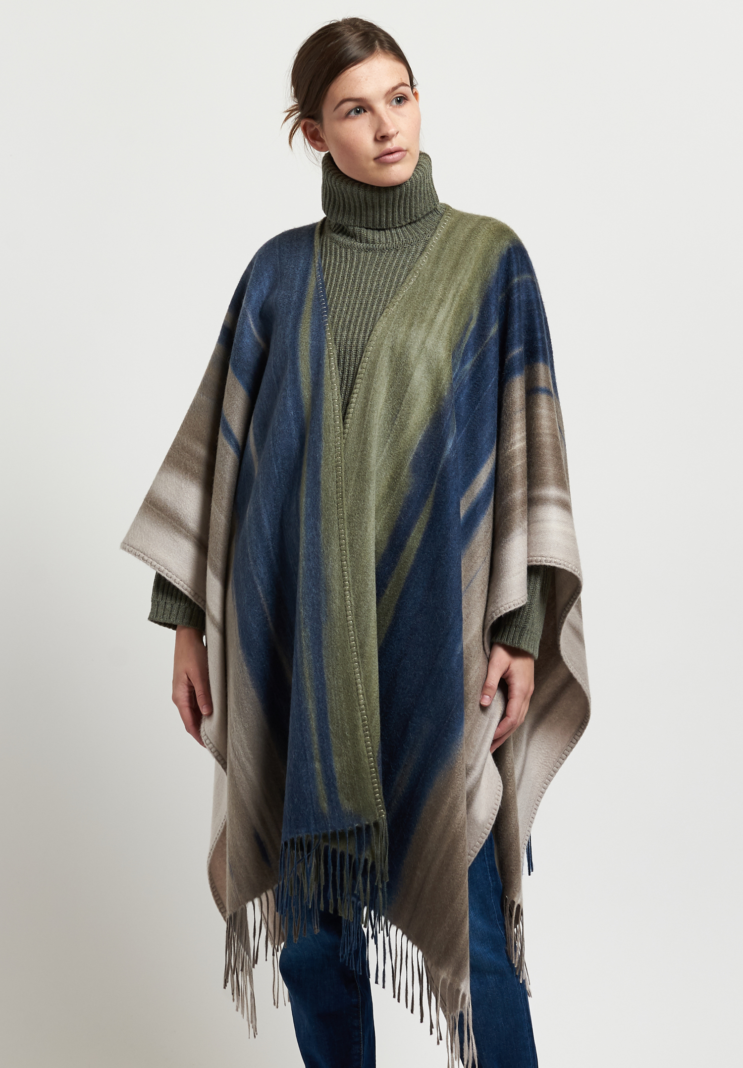 Alonpi Jupiter Poncho / Shawl in Blue Green Neutral