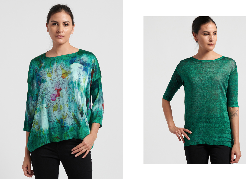 Avant Toi Silk 3/4 Sleeve Floral Tapestry Top