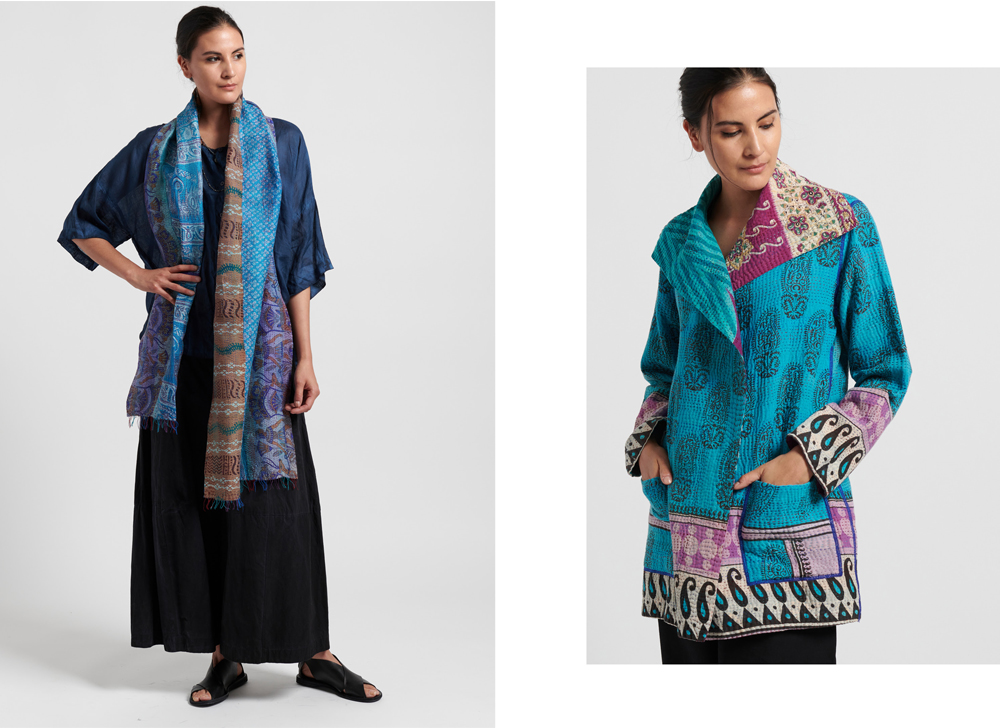 Blue and Turquoise Mieko Mintz Jacket and Scarf with Gilda Midani and Officine Creative