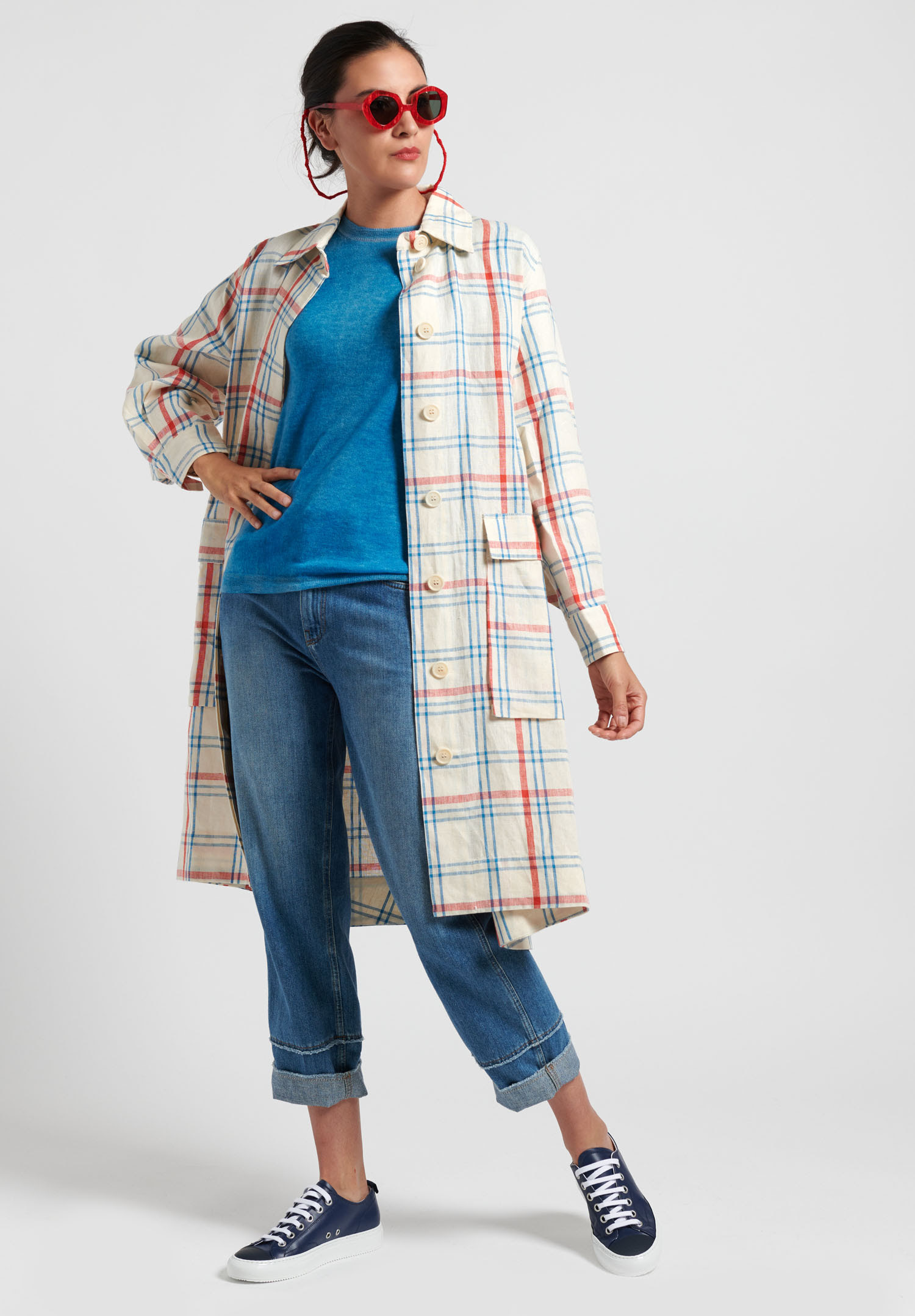 Henrik Vibskov Mermaid Linen Check Coat in Off-White