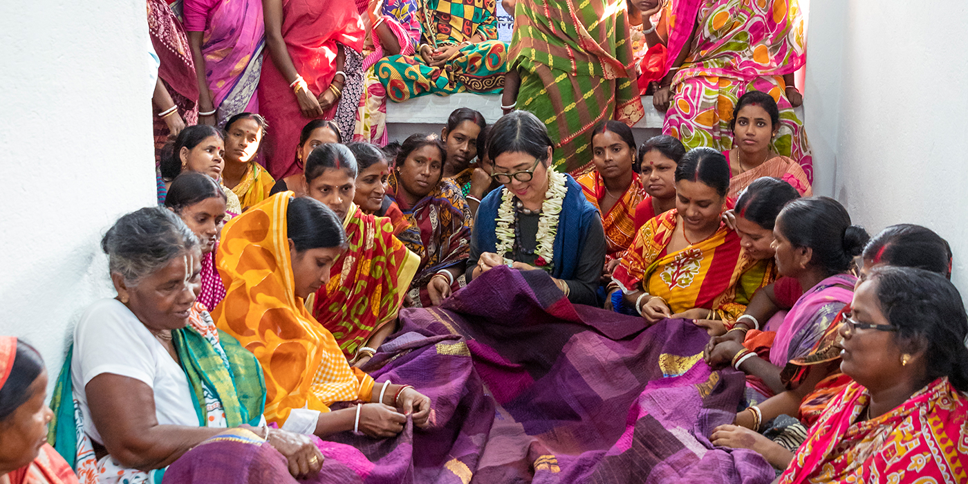 Mieko Mintz Crafting Kantha Blanket with Artisans
