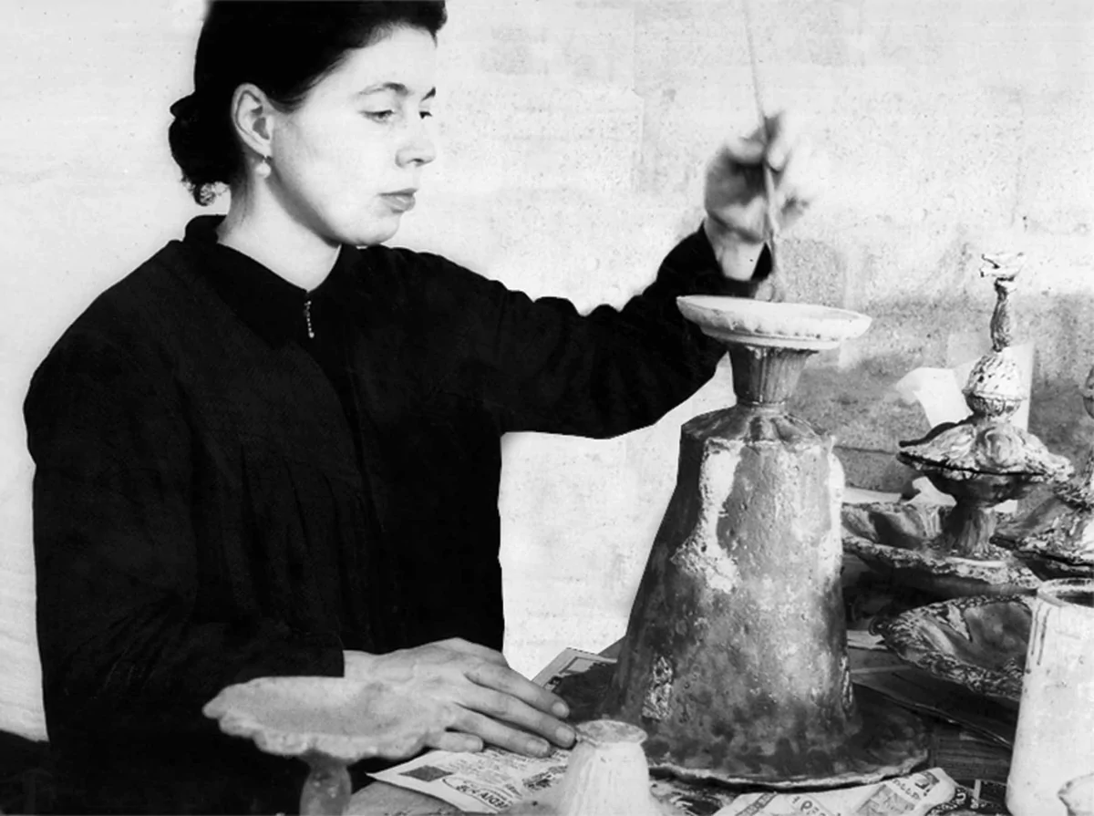 Portrait of Mathilde Carron Painting Clay Vase
