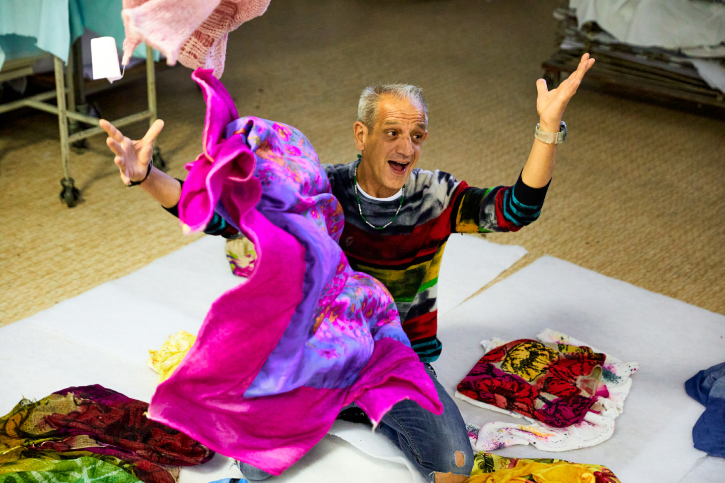 Mirko Ghignone of Avant Toi with Cashmere/Silk Scarves