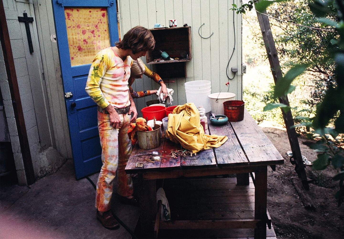 Musician John Sebastain Wearing Tie-Dye Clothing and Making Tie-Dye with Friend