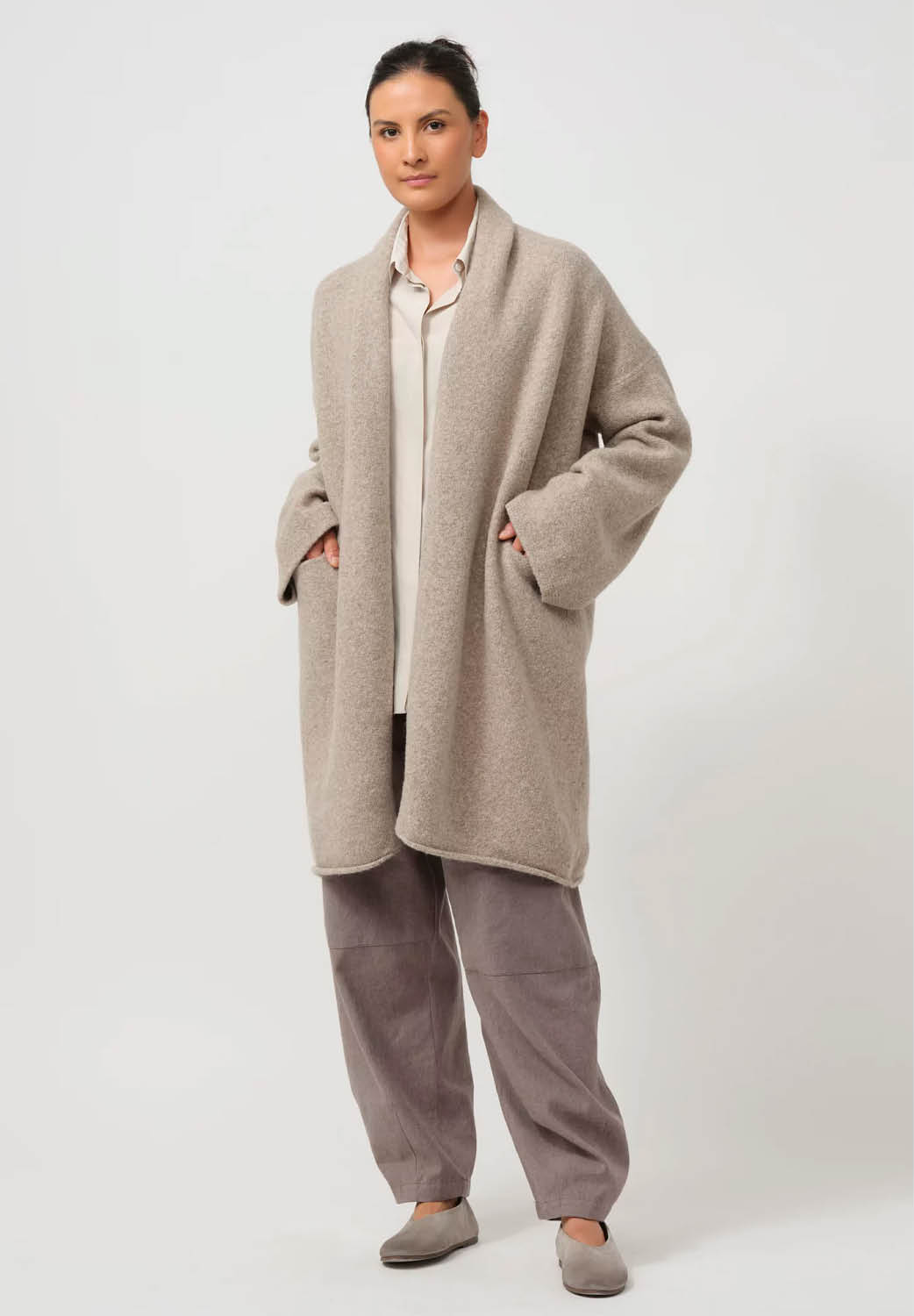Lauren Manoogian Sustainable knitwear Baby Alpaca & Wool Taper Coat in Dust