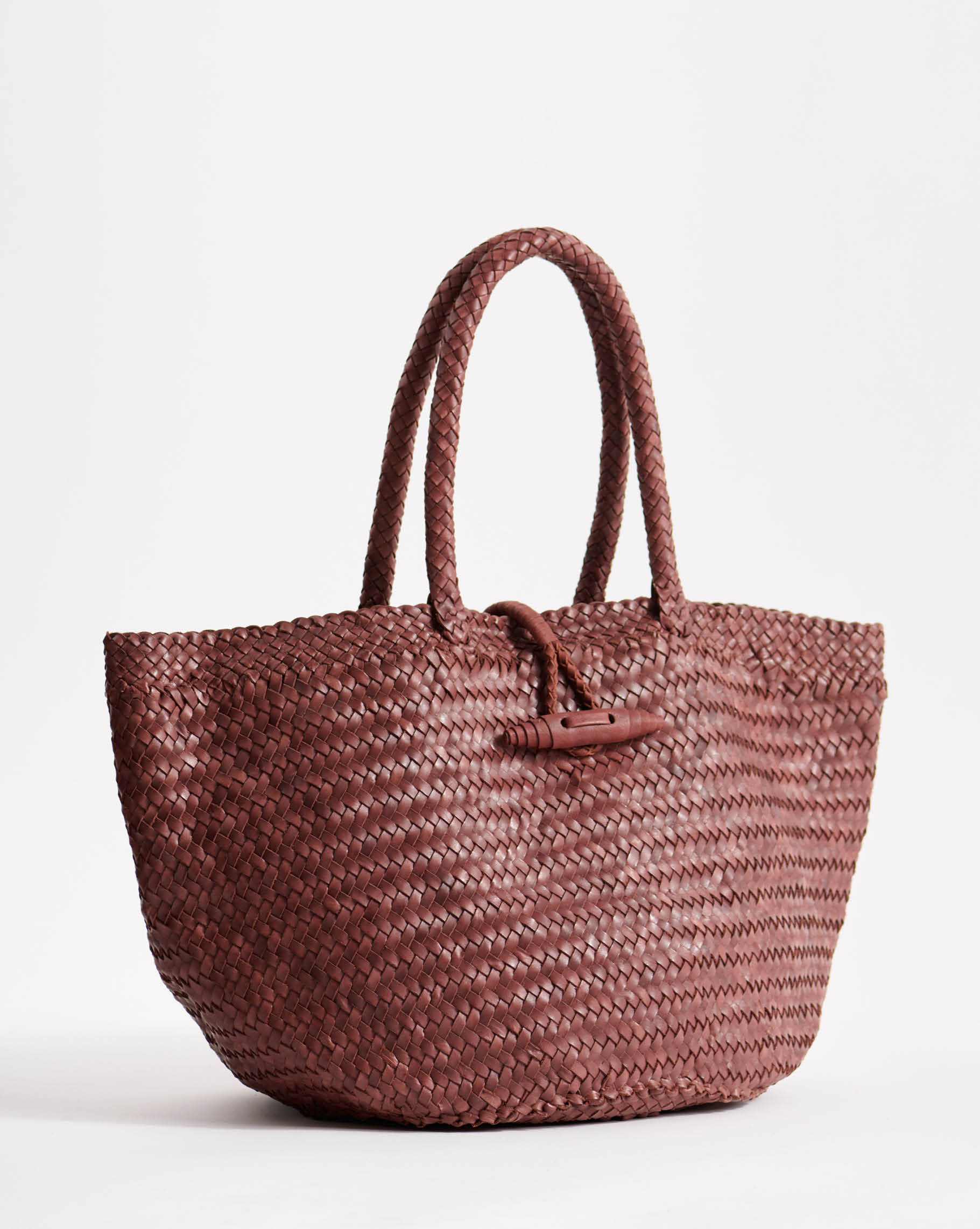 Handwoven Leather Ines Spiga Tote in Chestnut Brown from Massimo Palomba bags using sustainably-sourced leather