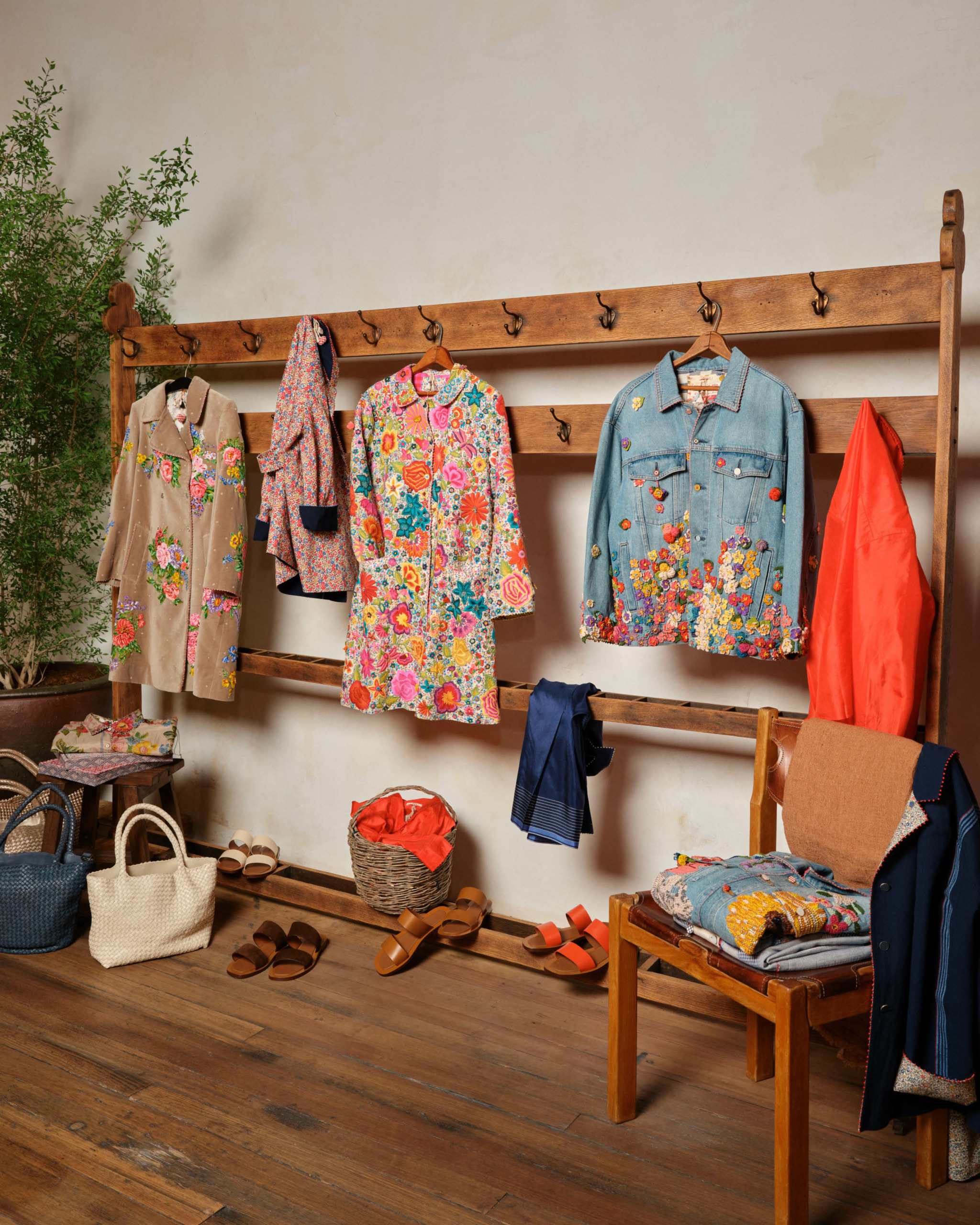 Pero jackets hanging on a wall display inside Wild Life in Santa Fe