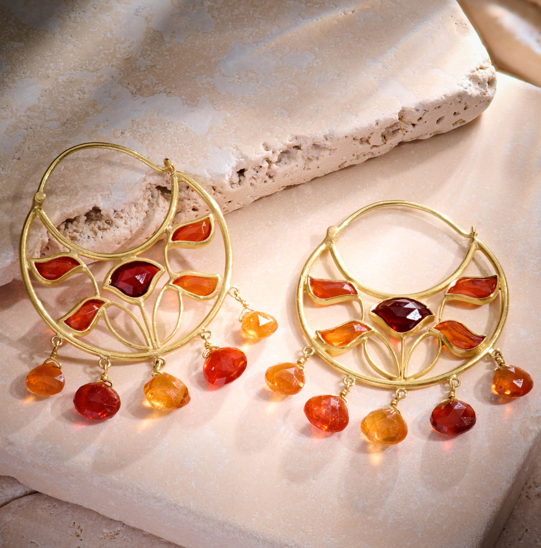 Munnu The Gem Palace 22K Hoop Earrings with Fire Opal Drops Indian Heritage Jewelry